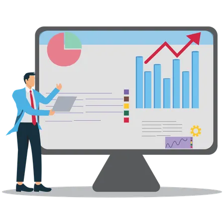 Businessman shows Data Analytics Dashboard  Illustration