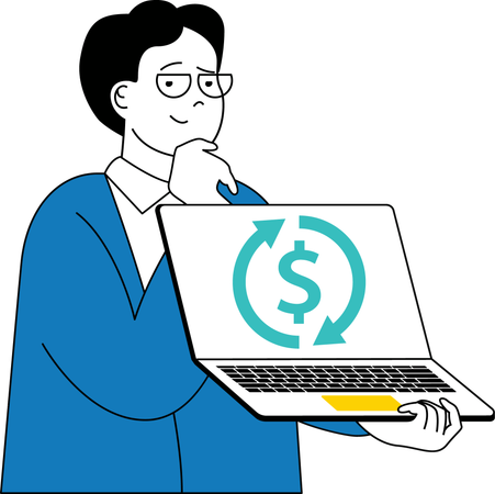 Businessman shows financial data on laptop  Illustration