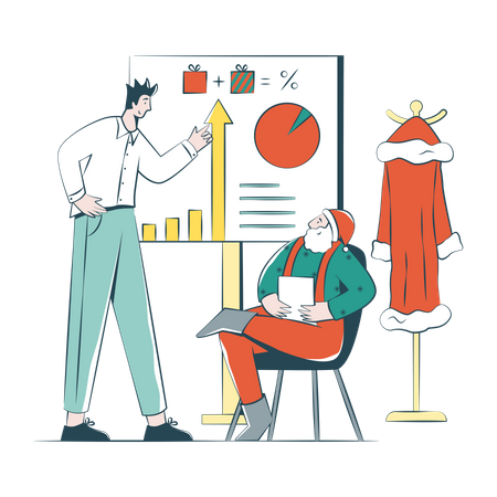 Businessman Shows Statistics To Santa Claus  Illustration