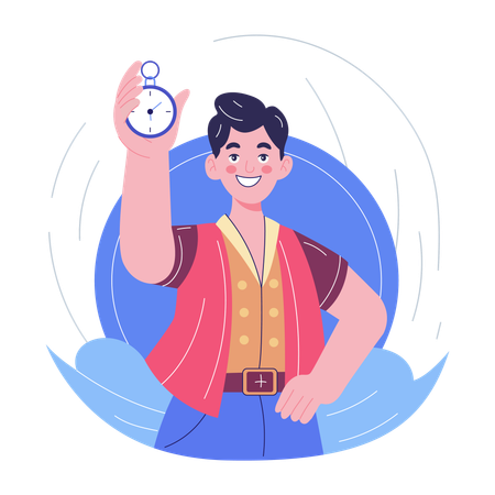 Businessman shows Stopwatch timer clock  Illustration