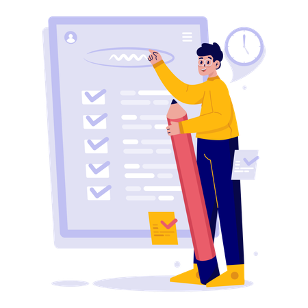 Businessman shows Task planner checklist  Illustration