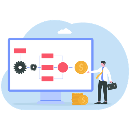 Businessman shows work distribution to employees  Illustration