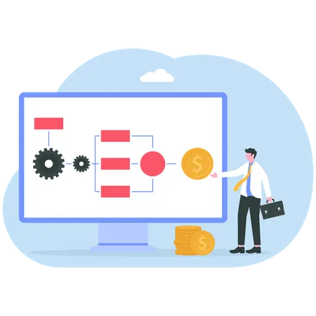 Businessman shows work distribution to employees  Illustration