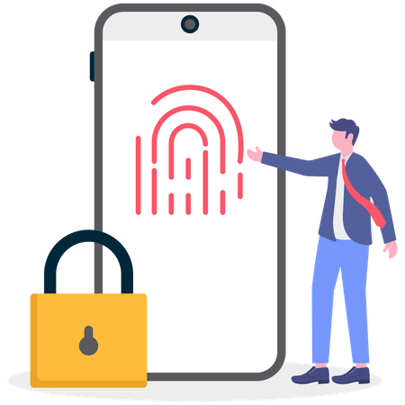 Businessman shwoing fingerprint of mobile  Illustration