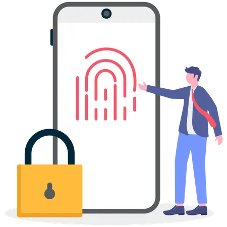 Businessman shwoing fingerprint of mobile  Illustration