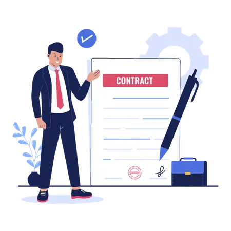 Illustration Of Businessman Signing An Agreement Or Contract Vector Flat Illustration Illustration