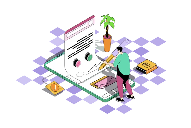 Businessman signing agreement legal document in digital form with safety verification  Illustration