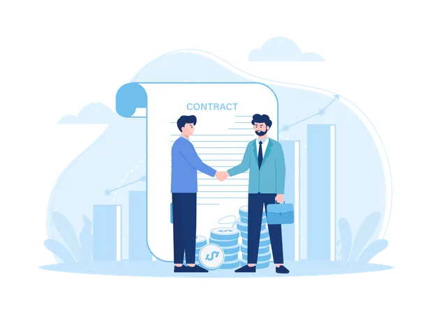 Signing Contract Businessman Handshake With Client Trending Concept Flat Illustration イラスト
