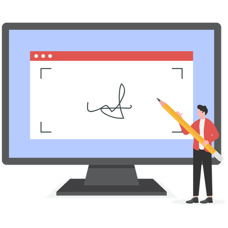 Businessman signing Digital signature on tablet  Illustration