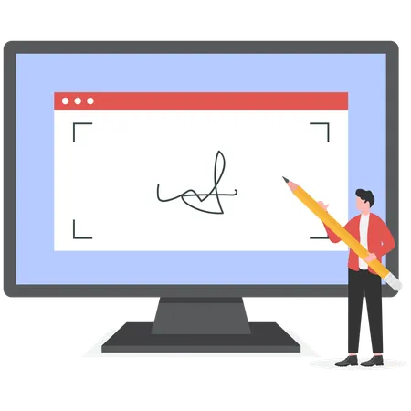 Businessman signing Digital signature on tablet  Illustration