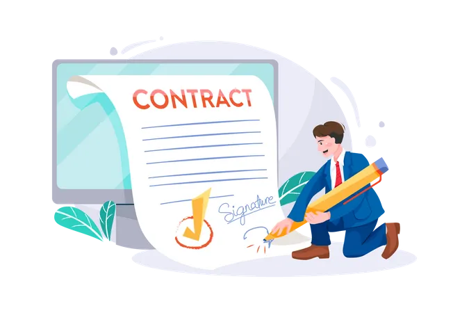 Businessman Signing Online business Contract  イラスト