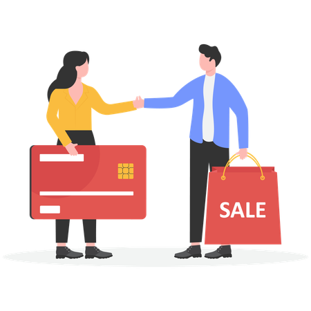 Businessman signing shopping deal with client  Illustration