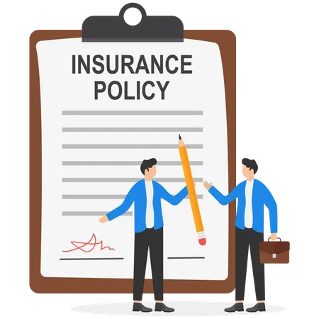 Businessman Signs Agreement Protection Document Make Deal Compensation Legal Contract With Insurance Agent Vector Illustration Illustration