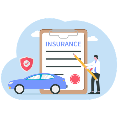 Businessman signs insurance contract details  Illustration