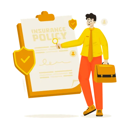 Businessman signs Insurance policy document  Illustration