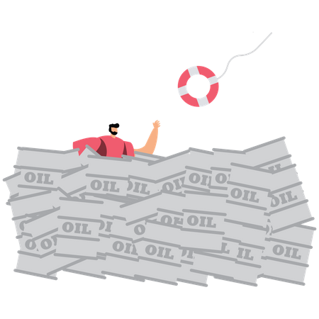 Businessman sinking in a lot of crude oil  Illustration