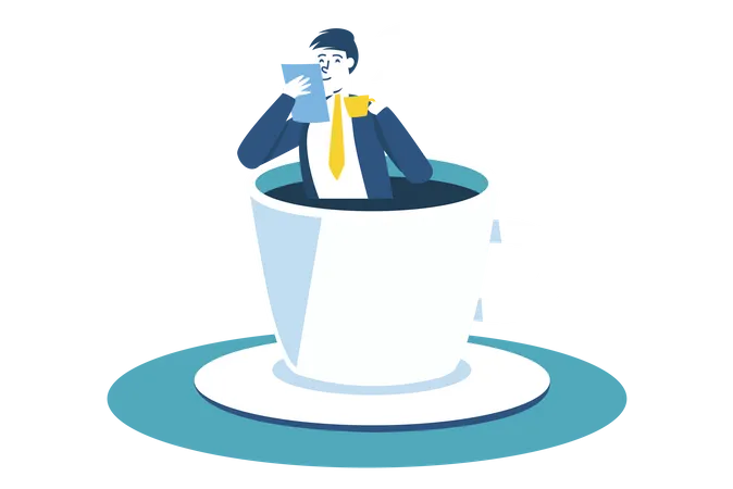 Businessman Relaxes From Hard Work By Sipping Coffee Illustration