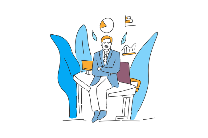 Businessman sit on the table  Illustration