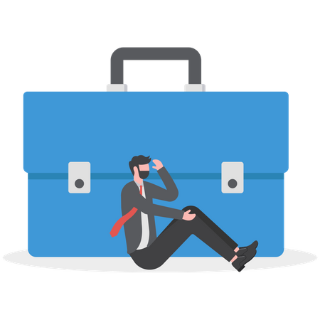 Businessman Siting Depressed Next To His Briefcase  Illustration