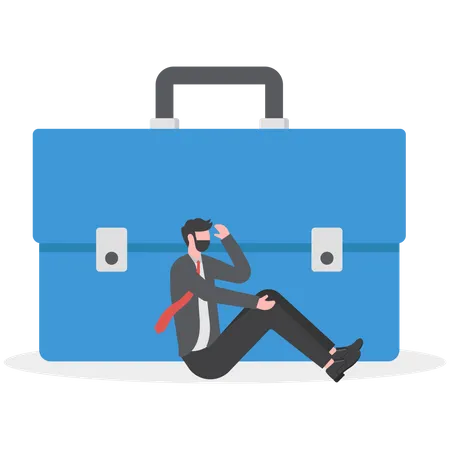 Businessman Siting Depressed Next To His Briefcase  Illustration