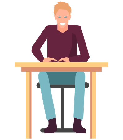 Businessman sits at workplace  Illustration
