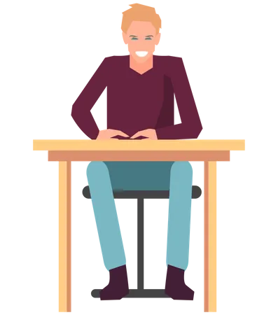 Businessman sits at workplace  Illustration