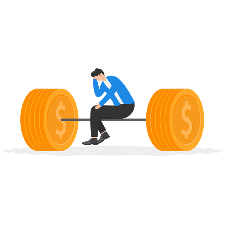 Businessman sits on a bar of gold coins  Illustration