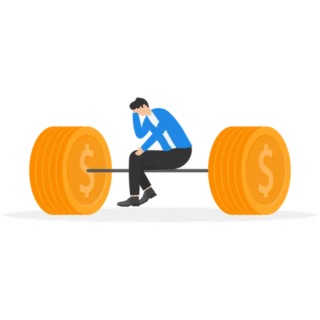 Businessman sits on a bar of gold coins  Illustration