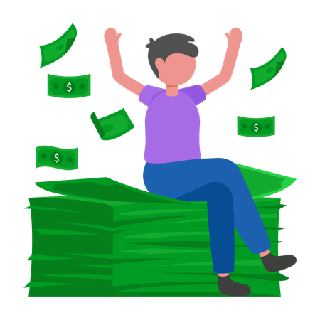 Businessman sits on Bank Notes  Illustration