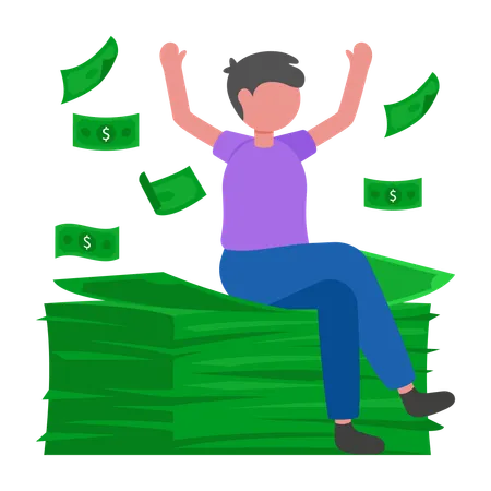 Businessman sits on Bank Notes  Illustration