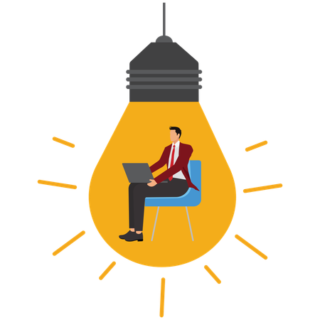 Businessman Sitting and Thinking for Solution to Problem  Illustration