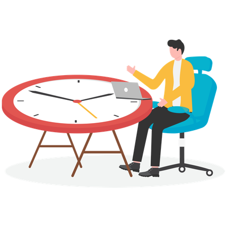 Businessman sitting and working on clock  Illustration