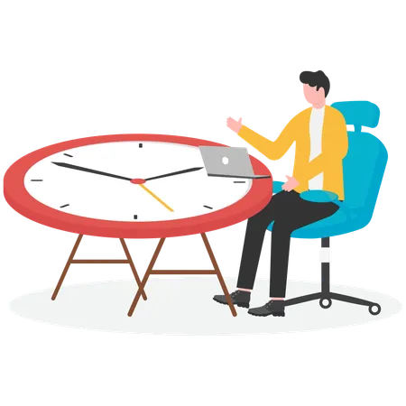 Businessman sitting and working on clock  Illustration