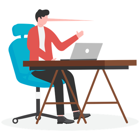 Businessman sitting and working with long nose shadow  Illustration