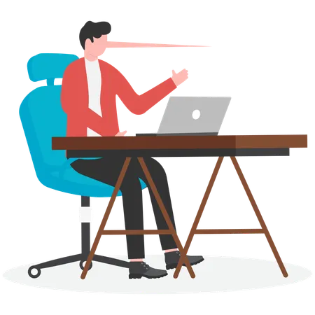 Businessman sitting and working with long nose shadow  Illustration