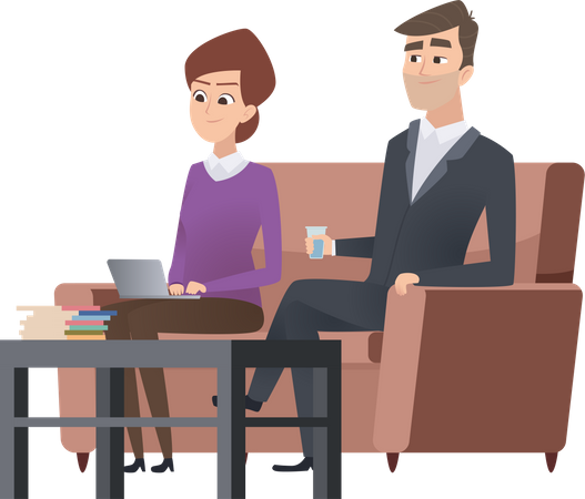 Businessman sitting at office with assistant on couch Illustration