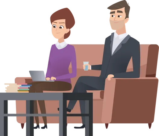 Businessman sitting at office with assistant on couch Illustration