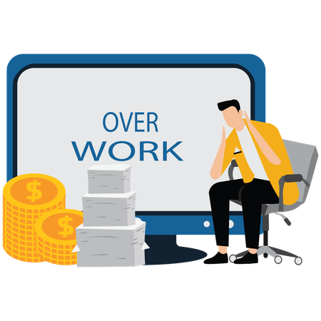 Businessman sitting back with his hands cuffed to chair while nearby pile of gold coins  Illustration
