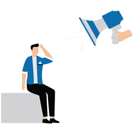 Businessman sitting holding his head being shouted at by big megaphone  Illustration