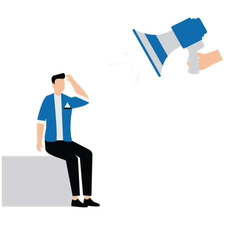 Businessman sitting holding his head being shouted at by big megaphone  Illustration