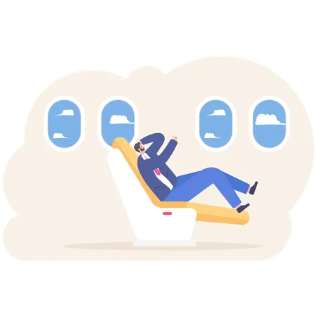 Businessman Or Manager Sitting In An Airplane In Business Class Comfort Illustration