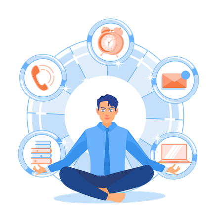 Businessman sitting meditation on floor while Relax from office work  Illustration