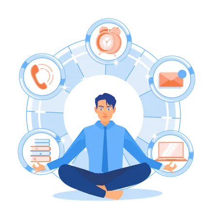 Businessman sitting meditation on floor while Relax from office work  Illustration