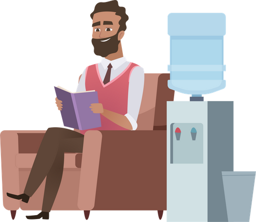 Businessman sitting near water dispenser  Illustration