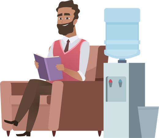 Businessman sitting near water dispenser  Illustration