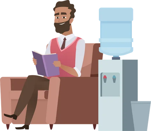 Businessman sitting near water dispenser  Illustration