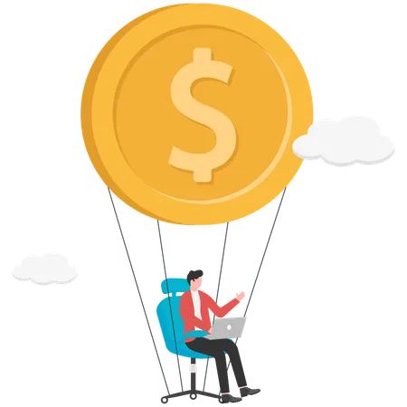 Businessman sitting on a dollar swing for work  Illustration