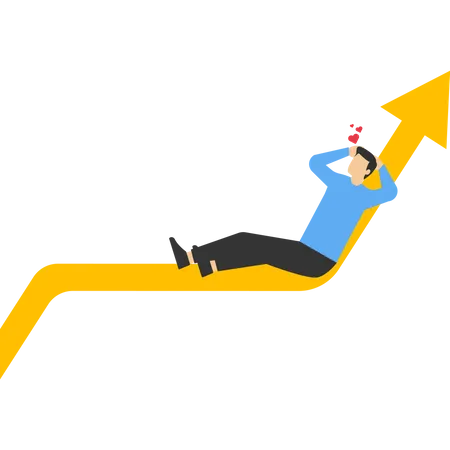 Businessman Sitting On A High Graph Chart Business Is Profitable Earnings Continue To Improve Good Mood Without Worries Vector Illustration Design Concept In Flat Style 일러스트레이션