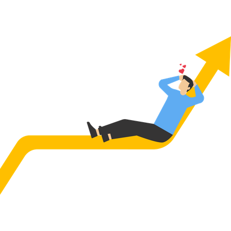 Businessman sitting on a high graph chart  Illustration