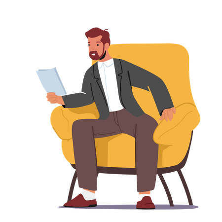 Businessman Sitting On Armchair And Watching Document  Illustration